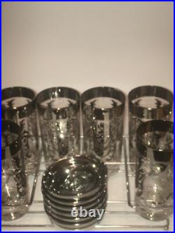 Rare? MCM 13 Pc Kimiko 6 Highball Glasses with 6 Coaster Set Knights Bar Ware