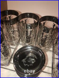 Rare? MCM 13 Pc Kimiko 6 Highball Glasses with 6 Coaster Set Knights Bar Ware