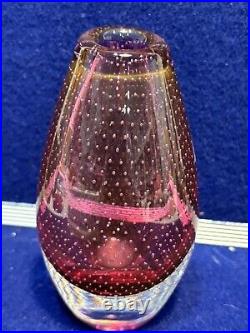 Rare MCM Bullicante Controlled Bubble Sommerso Scandinavian Vase Art Glass Red