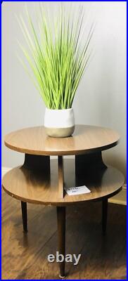 Rare MCM Mid Century Modern 2-Tier Round End Night Plant Table Formica Finish