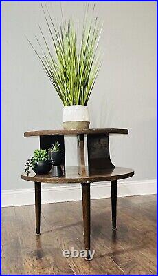 Rare MCM Mid Century Modern 2-Tier Round End Night Plant Table Formica Finish