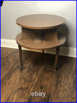 Rare MCM Mid Century Modern 2-Tier Round End Night Plant Table Formica Finish