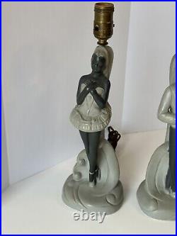 Rare MCM Pas De Deux Ballerina Pose Chalkware Lamps Grey 1950-60 Brest Mfg Co