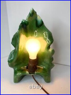 Rare MCM Phil-Mar Green Glaze Ceramic Leaf Tropical TV Lamp Tested