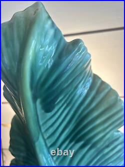 Rare MCM Phil-Mar Green Glaze Ceramic Leaf Tropical TV Lamp WORKING! ORIG BULB
