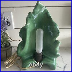 Rare MCM Phil-Mar Green Glaze Ceramic Leaf Tropical TV Lamp WORKING! ORIG BULB