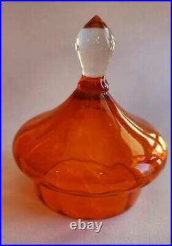 Rare MCM Tangerine Orange Beehive Apothecary Empoli Italian art glass & lid