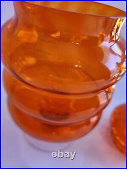 Rare MCM Tangerine Orange Beehive Apothecary Empoli Italian art glass & lid