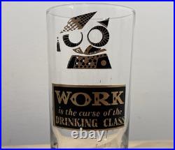 Rare MCM Vintage 60s Georges Briard Muddled Wisdom Owl Highball Glasses Set Of 5