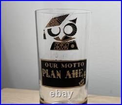 Rare MCM Vintage 60s Georges Briard Muddled Wisdom Owl Highball Glasses Set Of 5