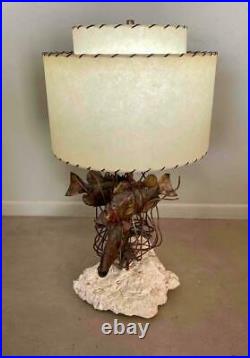 Rare MID Century Modern Brutalist Copper Fish On Coral Reef Table Lamp