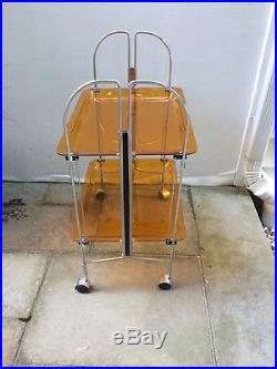 Rare MID Century Modern Chrome Bar Cart Trolley Wheels Orange Trays