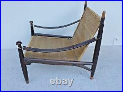 Rare MID Century Modern Frank Kyle Woven Reed, Rosewood And Leather Lounge Chair