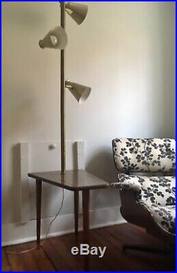 Rare MID Century Modern MCM Tension Pole Lamp / Table Plant Stand Side Sputnik