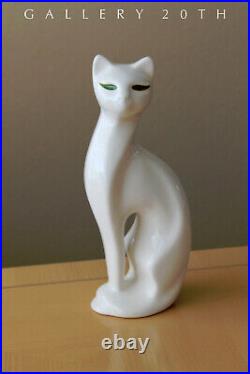 Rare! MID Century Modern Porcelain White Cat Sculpture! Vtg 50s Green Eyes Rare! MID Century Modern Porcelain White Cat Sculpture! Vtg 50s Green Eyes
