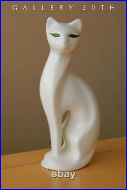 Rare! MID Century Modern Porcelain White Cat Sculpture! Vtg 50s Green Eyes Rare! MID Century Modern Porcelain White Cat Sculpture! Vtg 50s Green Eyes