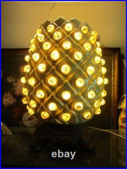 Rare Magnificent Vtg Mid-century Modern Jewelled Ceramic Pineapple Accent Lamp