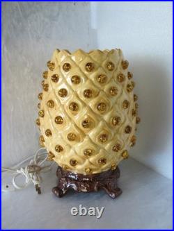 Rare Magnificent Vtg Mid-century Modern Jewelled Ceramic Pineapple Accent Lamp