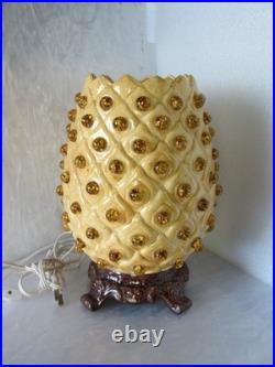 Rare Magnificent Vtg Mid-century Modern Jewelled Ceramic Pineapple Accent Lamp