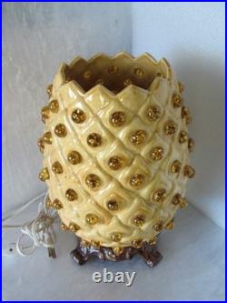 Rare Magnificent Vtg Mid-century Modern Jewelled Ceramic Pineapple Accent Lamp
