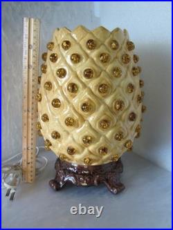 Rare Magnificent Vtg Mid-century Modern Jewelled Ceramic Pineapple Accent Lamp