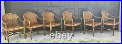 Rare Mcguire Laced Leather Rattan Dining Set Flip Table 6 Chairs MID Century