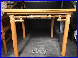 Rare Mcguire Laced Leather Rattan Dining Set Flip Table 6 Chairs MID Century