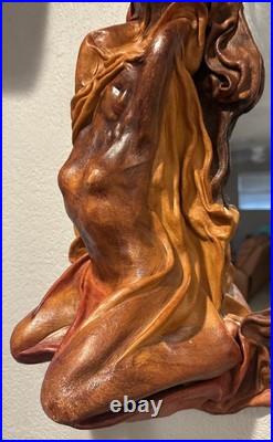 Rare Mcm Handcrafted Artisan Leather Sculpted Draped Molded Woman Wall Mirror