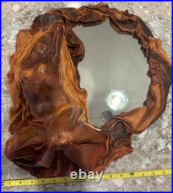 Rare Mcm Handcrafted Artisan Leather Sculpted Draped Molded Woman Wall Mirror
