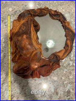 Rare Mcm Handcrafted Artisan Leather Sculpted Draped Molded Woman Wall Mirror