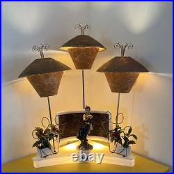 Rare Mid Century 1950s Moss Spinner Bell Girl Triple Lamp Light Up Lucite Base