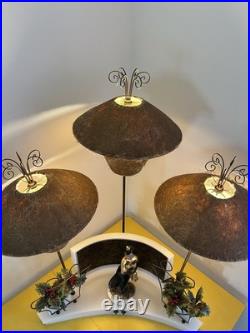 Rare Mid Century 1950s Moss Spinner Bell Girl Triple Lamp Light Up Lucite Base