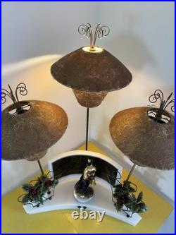 Rare Mid Century 1950s Moss Spinner Bell Girl Triple Lamp Light Up Lucite Base