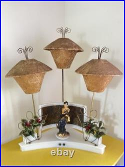 Rare Mid Century 1950s Moss Spinner Bell Girl Triple Lamp Light Up Lucite Base