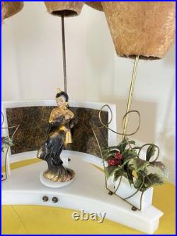 Rare Mid Century 1950s Moss Spinner Bell Girl Triple Lamp Light Up Lucite Base