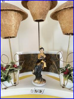 Rare Mid Century 1950s Moss Spinner Bell Girl Triple Lamp Light Up Lucite Base