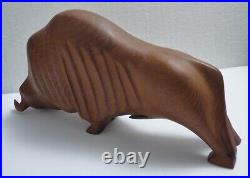Rare Mid Century Bull Sculpture Denmark Modern Solid Teak wood Hand-Carved 1960s