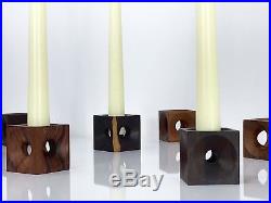 Rare Mid Century Danish Modern Ernst Henriksen Teak Candle Holders Set Dice Cube