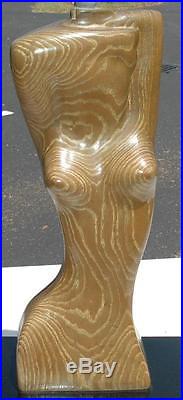 Rare Mid Century Eames Era Nude Woman Figural Heifetz Oak Wood Lamp with Shade