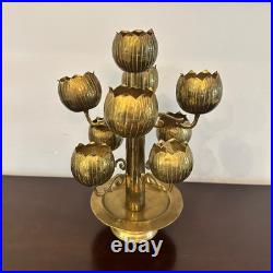 Rare Mid Century Feldman Lighting Brass 9 cup Lotus Flower Candelabra Tea Lights