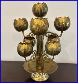 Rare Mid Century Feldman Lighting Brass 9 cup Lotus Flower Candelabra Tea Lights