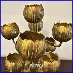 Rare Mid Century Feldman Lighting Brass 9 cup Lotus Flower Candelabra Tea Lights