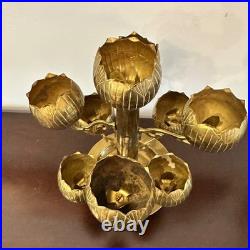 Rare Mid Century Feldman Lighting Brass 9 cup Lotus Flower Candelabra Tea Lights