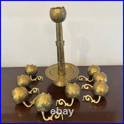 Rare Mid Century Feldman Lighting Brass 9 cup Lotus Flower Candelabra Tea Lights