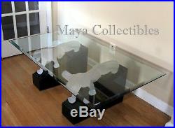 Rare Mid Century Frosted Lucite Panther Lacquer Base & Glass Top Coffee Table