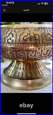 Rare Mid Century MCM Large Brass Footed Bowl, Centerpiece, Amazing Design! Bruta Rare Mid Century MCM Large Brass Footed Bowl, Centerpiece, Amazing Design! Bruta