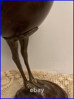 Rare Mid Century Modern 18 Wood & Brass OSTRICH Bird Sculpture