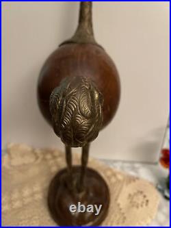 Rare Mid Century Modern 18 Wood & Brass OSTRICH Bird Sculpture