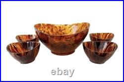 Rare Mid Century Modern 1970's Faux Tortoiseshell Arylic Salad Bowl Set 5 Pcs