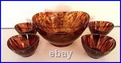 Rare Mid Century Modern 1970's Faux Tortoiseshell Arylic Salad Bowl Set 5 Pcs